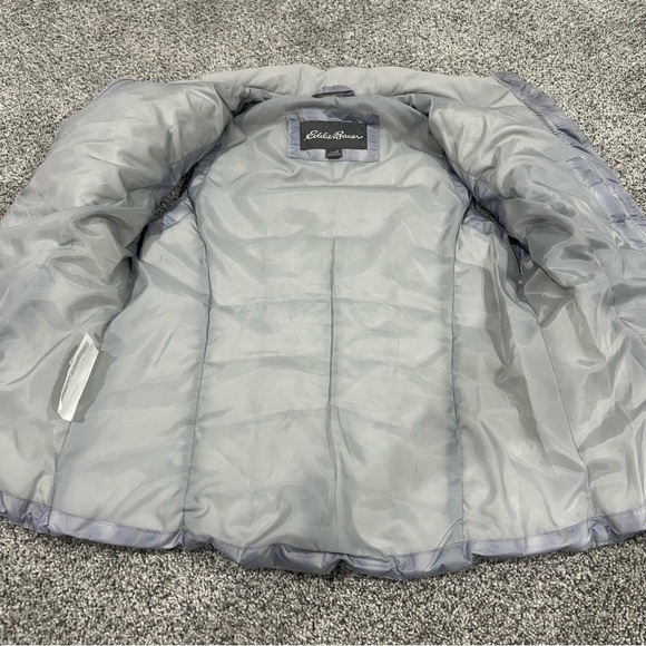 Eddie Bauer EB650 Grey Blue Down Filling Puffer Vest Zip Pockets Women’s Size S - Picture 10 of 12